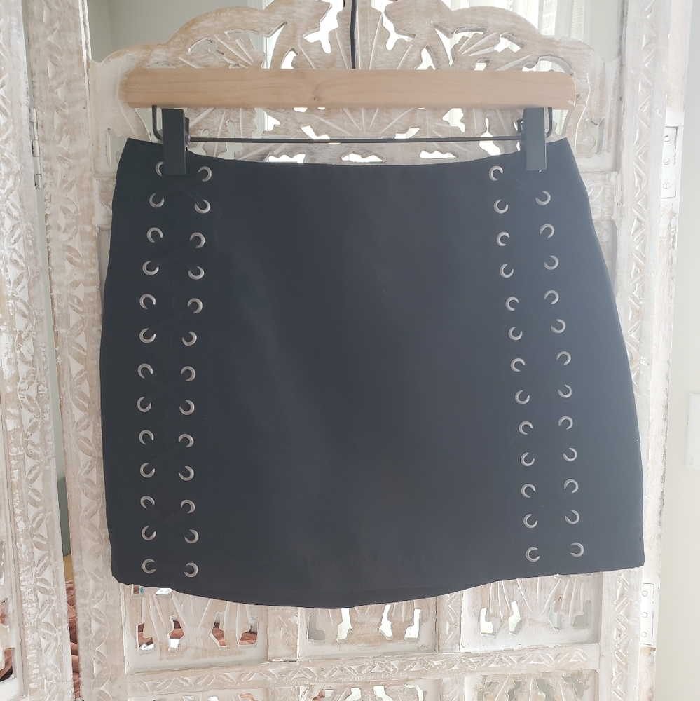 H&M faux suede laced detail mini skirt